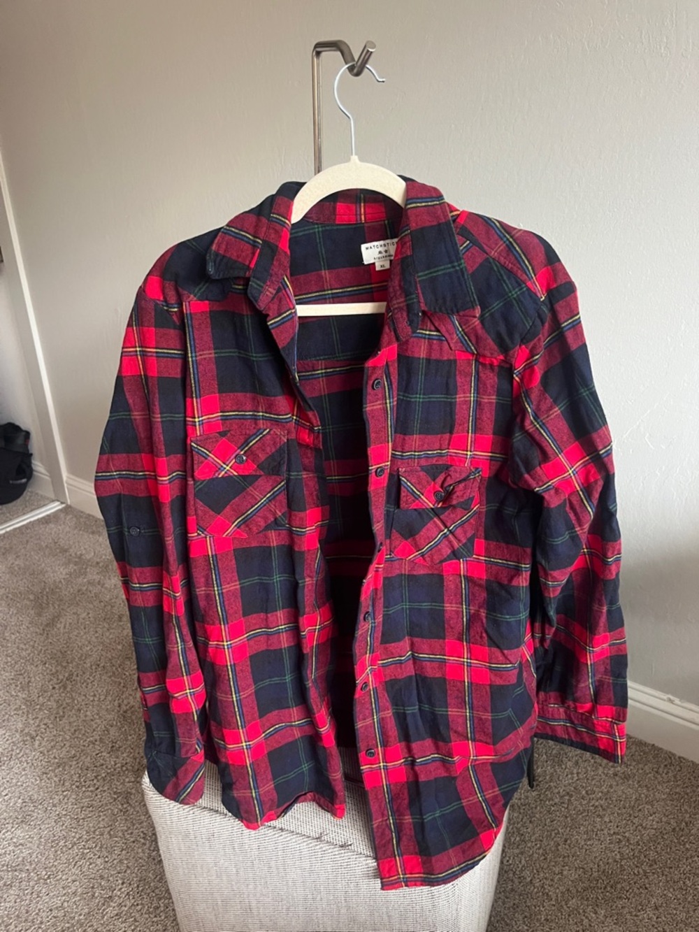Women's Red and Black Plaid Button-Down Shirt